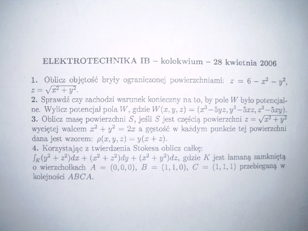 Kolosy i ezamin I termin dla II semestru I roku Elektrotechniki (rok B) AGH 2006 #elektrotechnika #matma #AGH