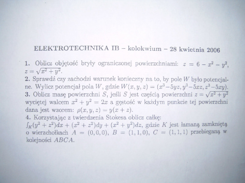 Kolosy i ezamin I termin dla II semestru I roku Elektrotechniki (rok B) AGH 2006 #elektrotechnika #matma #AGH