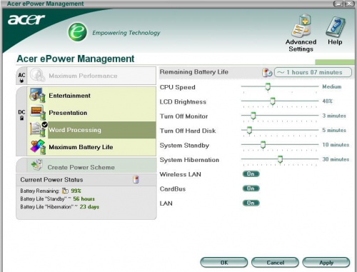 program Acer ePower Managment
