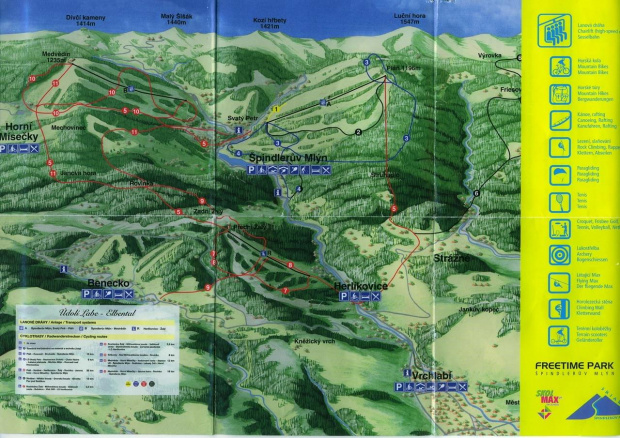 szpindlerowy młyn mapa tras rowerowych, czarne trudne (DH), czerwone normalne, niebieskie- turystyczne