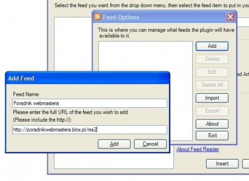 Windows Live Writer - Feed Reader Plugin: dodawanie kanału