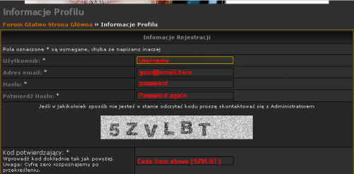 Screeny o procesie rejestracji na gtatwo.fora.pl