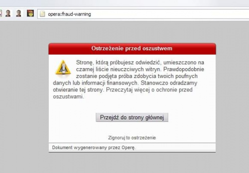 Opera - ostrzeżenie przed nieuczciwą witryną.