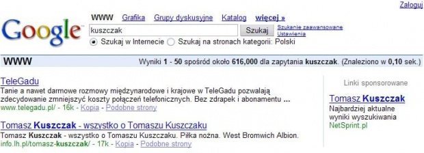 NetSprint reklamuje siÄ w Google!? Ciekawe, kiedy pod nakrÄtkami Coca-Coli znajdziemy bannery Polokokty ;-)